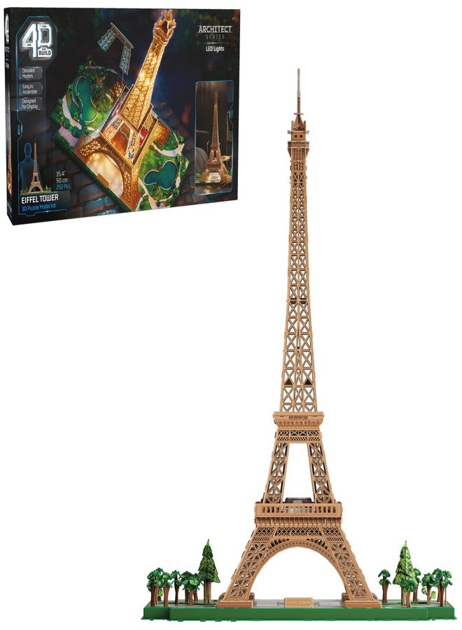 4D Build, Architect Series Eiffel Tower 3D Model Kit with LED Lights, Desk Décor, Adult Puzzles, Building Toys, 3D Puzzles for Adults & Teens, 252 Pieces, for Ages 12 & Up - Image 1